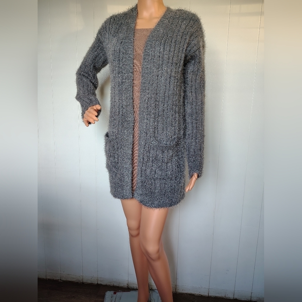 Hippie Rose Cozy Gray Women's Sweater Cardigan Size L